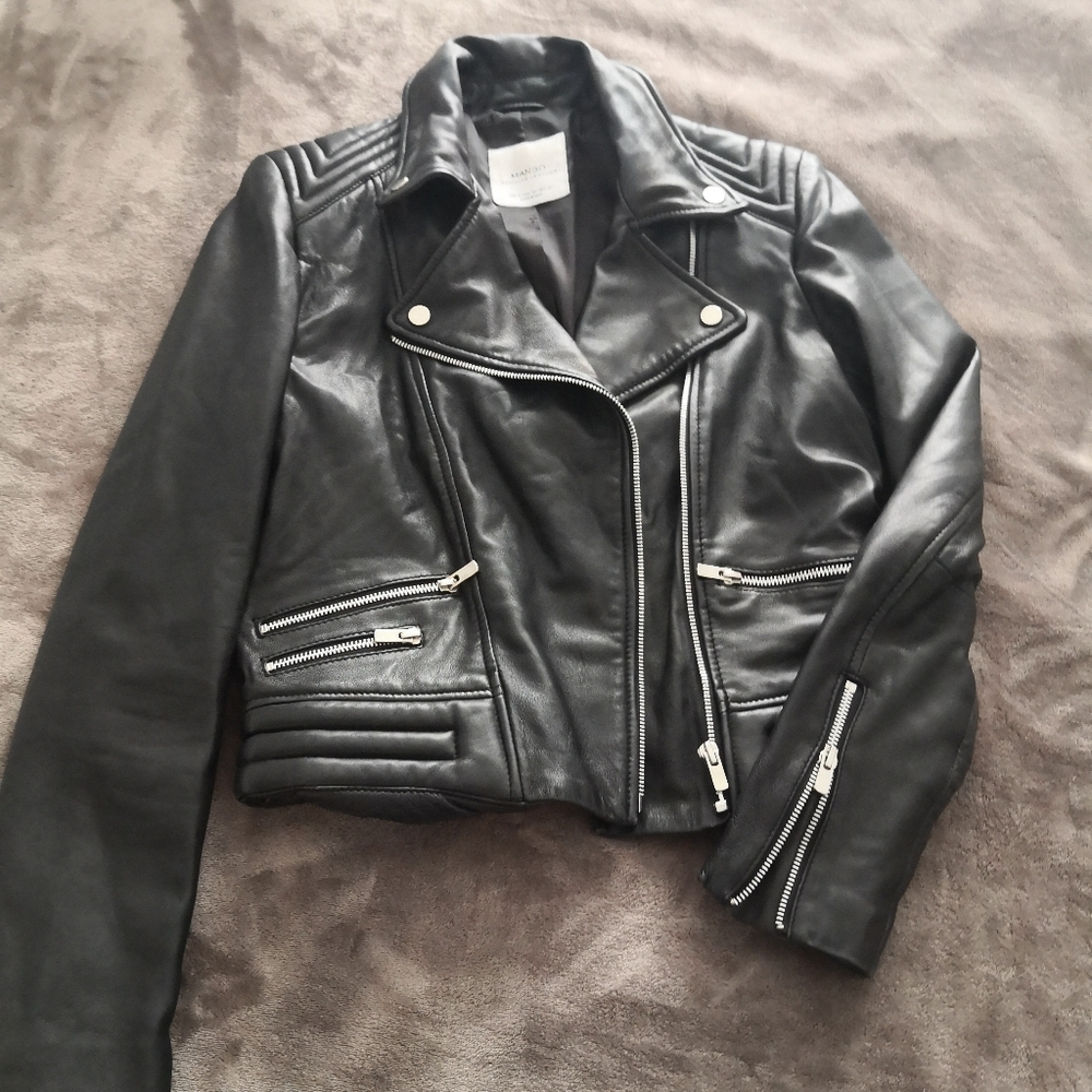Mango real leather motorcycle jacket
